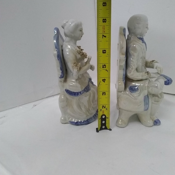 VTGE Male & Female Victorian Figurines 8" Blue & White w/Gold Trim Collectible - Picture 2 of 8